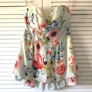 Strapless Top - Nanette Lepore -  Floral Print Silk - Blue Pink - XS